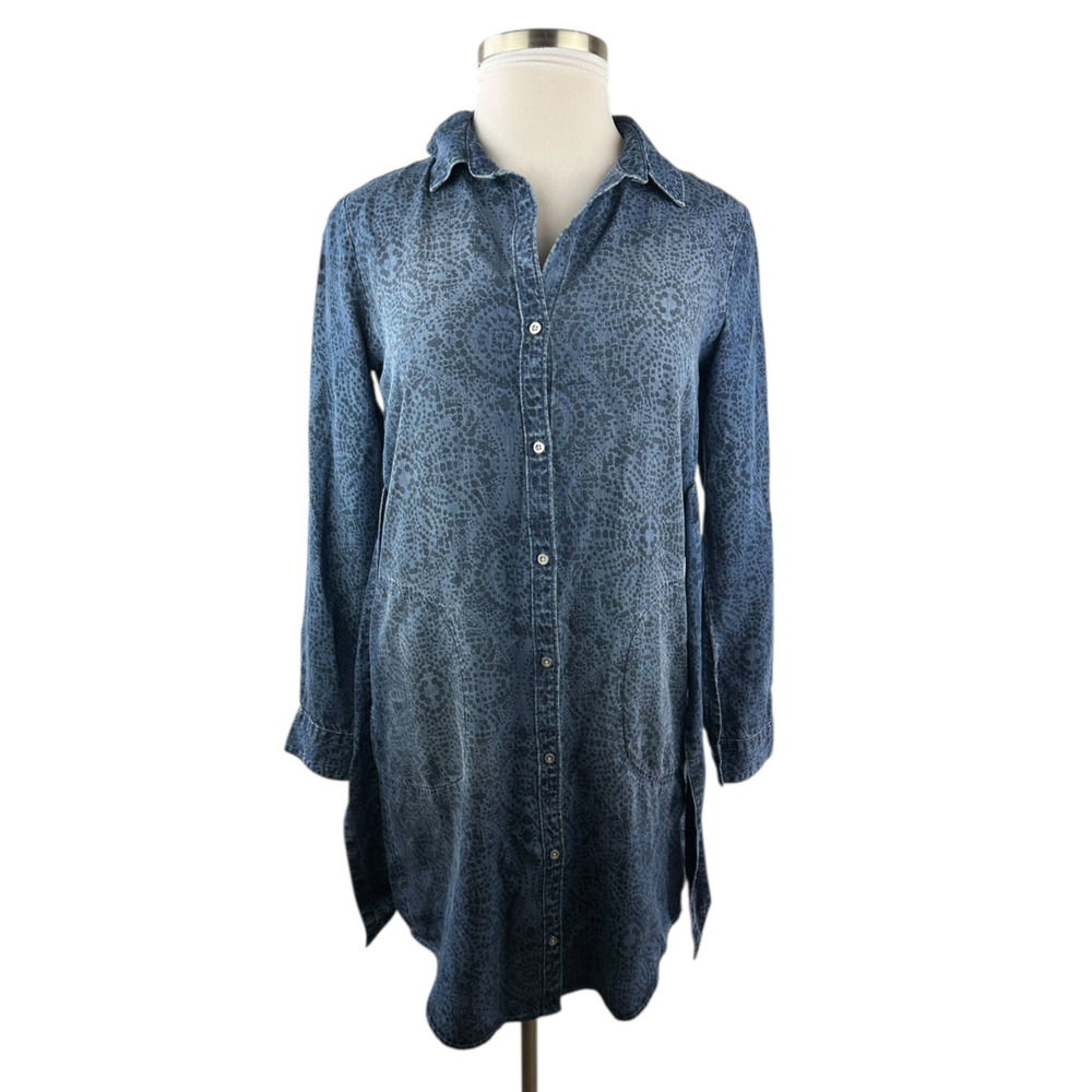Cloth & Stone x Anthropologie Chambray Printed Button Belted Shirt Dress Small - Picture 15 of 16